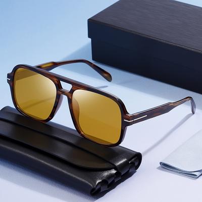 TEMU 1pc Unisex Oversized Frame Photochromatic Uv400 Glasses, & Frame, Metal Hinge, Fashionable For Party, Travel, Beach, Driving, Hiking, Photo Shoots - Includes Leather Case, Cloth & Gift Box Image