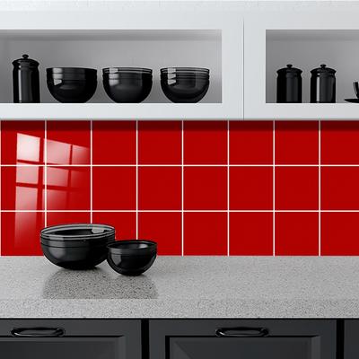 TEMU 10pcs Red Marble Tile Stickers - Self-adhesive Vinyl Wall Decals For Kitchen, Bathroom, Living Room & Tv Background - Easy Diy Home Decor, High Quality & Stylish Grid Pattern Image