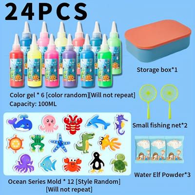 TEMU The Magical Water Set Includes 6 Types Of Colored Gels, 12 Molds, A Watercolor Painting Kit, And Is Arts And Crafts, Suitable For Holiday Parties And Diy Projects. Image