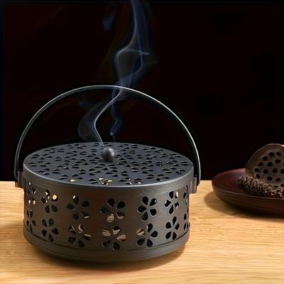 TEMU Vintage Metal Coil Burner & Incense Holder - Decorative Lattice Pattern, Durable Iron Construction With Sturdy Handle - Portable For Home Decor, Camping, Outdoor Use - No Electricity Needed Image