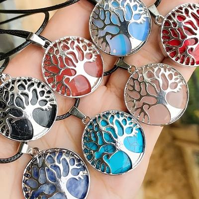 TEMU 10pcs Handmade Tree Of Life Pendant Necklace, Natural - Multicolor Decorative Amulet Image