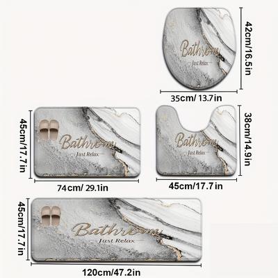 TEMU 3pcs/4pcs Gray And Pattern Bathroom Mat Set Toilet Seat Cover U-shaped Mat Image