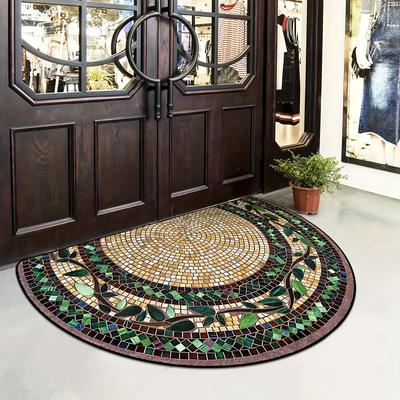 TEMU 1pc Vintage Mosaic Door Mat With Ethnic Plant Vine Design, Texture, Half-round Non-slip Entrance Mat, Home Decor, Outdoor Doormat | Vintage Mosaic Image