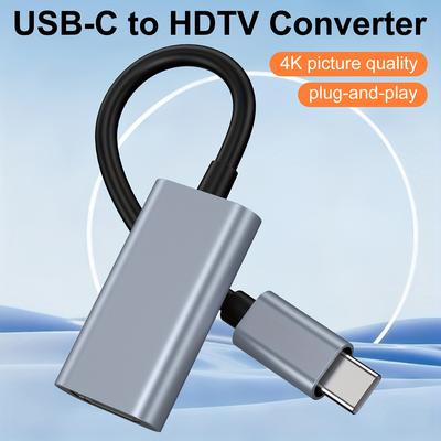 TEMU Usb C To Hdtv Adapter 4k@, Type-c To Hdtv Adapter [compatible With Thunder 3/4]., Suitable For Iphone 16/15 Pro/max, /air, Ipad Pro, , S23, Xps 17, Surface Book 3 And More Products Gray Image
