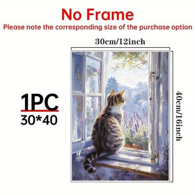 TEMU 1pc Cat By Window Canvas Print, Wall Art For Decor, Ideal For Bedroom, Living Room, Classroom - Ideal Gift For Birthdays, Christmas, Valentine's Day Image