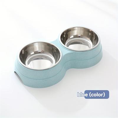 TEMU 1pc Petpal Dual Bowl Feeder, 100ml Stainless Steel Cat Waterer And , Non-slip Plastic Pet Feeding Station For Dogs And Cats Image