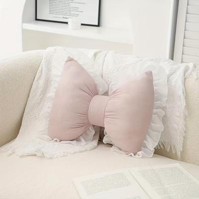 TEMU Lovely Bowknot Throw Pillow - Soft, Hand Washable Cushion With Edges In White & Black - Bedroom & Sofa Decor, Ideal Gift, Bedroom Decor|decorative Pillow|knitted Texture, Cute Pillows Image