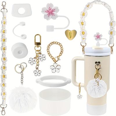 TEMU 11pcs Acessories Set For 30oz 40oz Cup, Including Silicone Straw Cap, Handle Strap, Silicone Boots, Leak Proof Plug, Flower Cup Chain, Ball Keychain, As A Gift Image