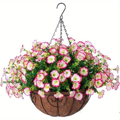 TEMU 4pcs Artificial Pink Hanging Plants - Vibrant Flowers For Spring & , Patio, Balcony Decor | No Electricity Needed, Plastic Material, Design, Wedding & Holiday Decorations Image