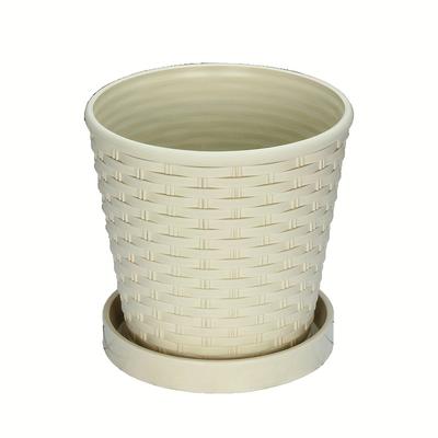 TEMU Set Of 2 Decorative Flower Pots With Trays, Round Bamboo-style Pots For And Succulents, Includes Trays. Image