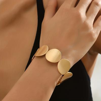 TEMU Chic Stretchable Bracelet For Women - Round Alloy Elastic Bangle, No Plating, No Mosaic - Versatile For And Parties Image