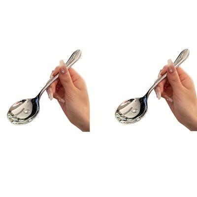 TEMU 2-pack Extra Large Stainless Steel Serving Spoons, Thickened Long Handle, Ideal For Home Gatherings, Buffet, Cafeteria, Restaurant, Dinner & Banquet Image