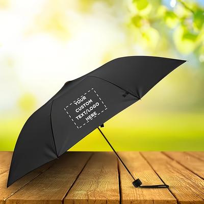 TEMU Image Customization, Customized Print Solid Color Small Compact Lightweight Manual Folding Umbrella, Black/blue, Sunscreen Rainproof Dual-use Image
