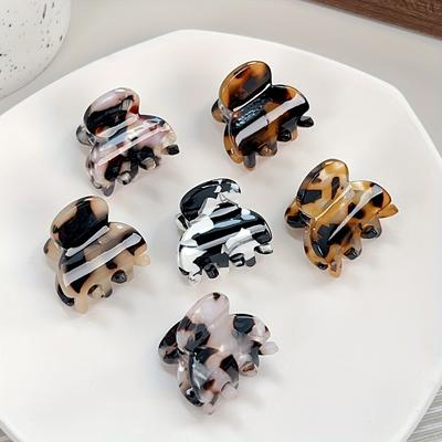 TEMU 6pcs Acetate Leopard Print French Hair Clips For Side Use, Featuring Strong Anti-slip Design, Suitable For Daily Hairstyles, Bangs, And Hair Management. Image