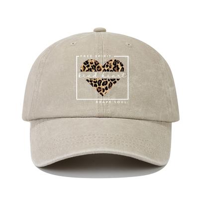TEMU Leopard Print Heart Pattern Adjustable Baseball Cap Washed Distressed Dad Hat Curved Brim Sports Cap For Spring, Summer, Autumn, And Winter Image