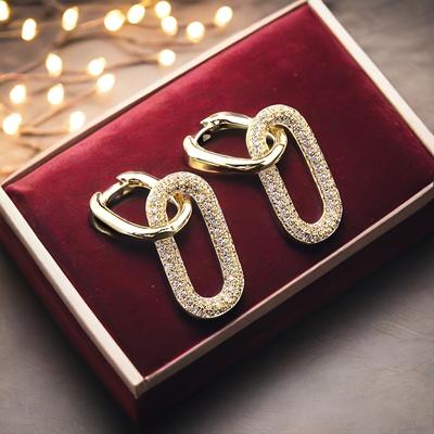 TEMU 1 Pair Of Golden-tone Women’s Hoop Earrings With Sparkling Cubic Synthetic Zirconia – Stylish U-shaped Design For Casual Attire, Dates, And Gifts, Quirky Earrings Image