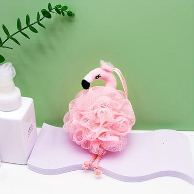 TEMU 1pc Cute Pink Flamingo Bath Loofah With - Soft Exfoliating Bath Sponge For Shower Or Bathtub, Frosted Back For , Relaxing Skincare Routine Image
