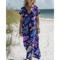 Femmes Robe Longue Maxi Robe Robes en coton et lin Robe Décontractée Robe bohème Robe occidentale Mode Extérieur Soirée Fête Coupe régulière Fleur Manche Courte Col en V Noir Bleu Violet Marron Été