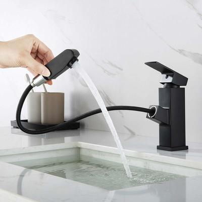 Tigrezy - Einhebel-Waschtischmischer mit ausziehbarer Brausehöhe, Badarmatur Schwarz (ohne Schlauch) Image