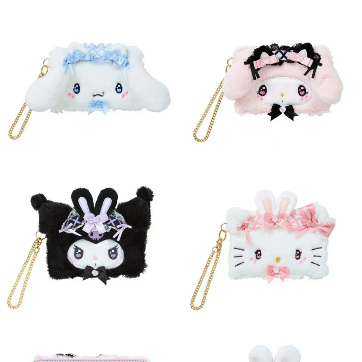 Cartoon Hello Kitty Kuromi My Melody Cinnamoroll Mine Serie Maid Plüsch Münze Brieftasche Anhänger Große Kapazität Dokument Aufbewahrungstasche