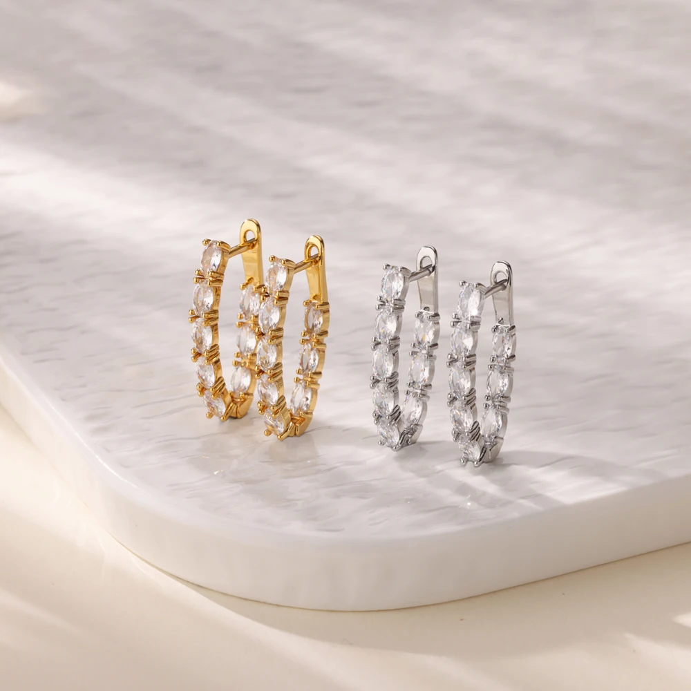 Zirkon U-Form Hoop Ohrringe Für Frauen Gold Farbe Metall Kristall Ohrringe Hochzeit Weibliche Luxus Schmuck Geschenke pendientes Image