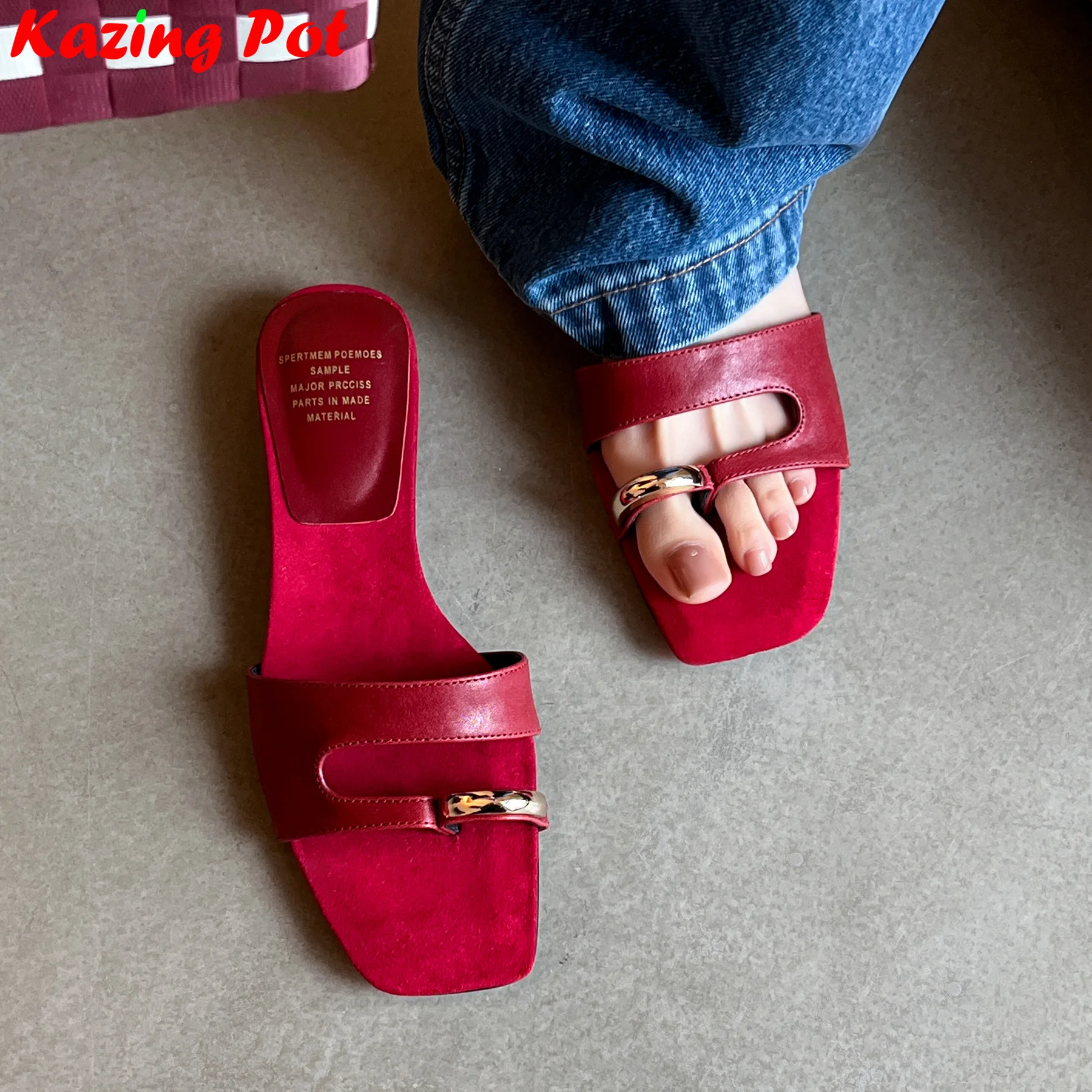 Krazing Pot Plus Größe 33-41 Schaf Wildleder Peep Toe Low Heels Slingback Mules Dating Sandalen Süße Marke Rote Frauen außerhalb Hausschuhe