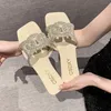 Sommersandalen für Damen, flache Sandale, glitzernde Strass-Slide, trendiger Damen-Strand, glitzernde, elegante Slip-on-Bling-Freizeitschuhe