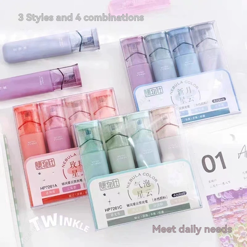 Glitzer-Textmarker, Bling Bling Pastellfarben, Markierungsstift mit Keilspitze, verschiedene Farben, auf Wasserbasis, schnell trocknend (4 Farben) Image