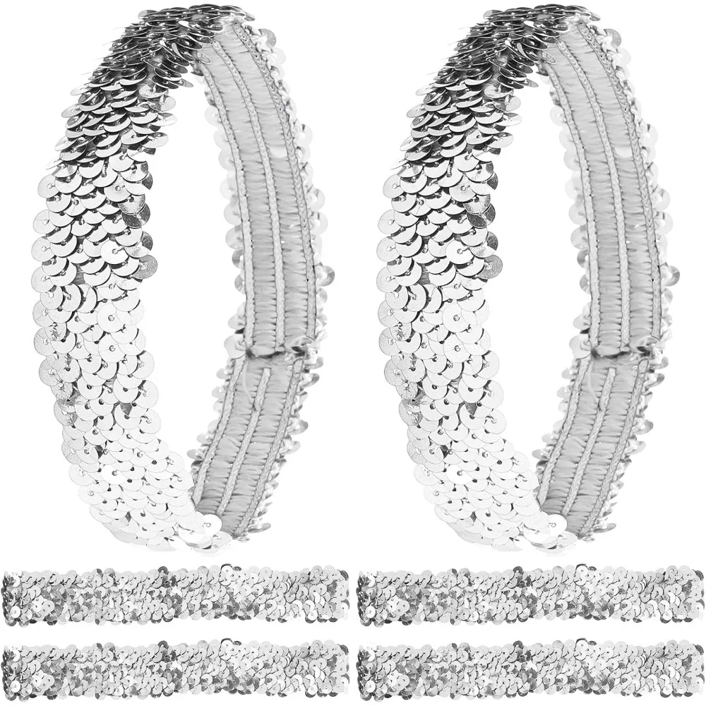 12PCS Pailletten Stirnband Elastic Glow Stretch Sparkle Glitter Mode Einstellbare Haarband Zubehör Pack Set für Womenkits Image