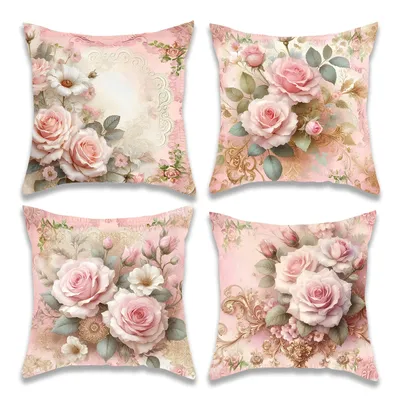 Pink - Reim Rose Retro Kissenbezüge Schlafzimmer Wohnzimmer Sofa Home Decor Polyester Kissenbezug Image