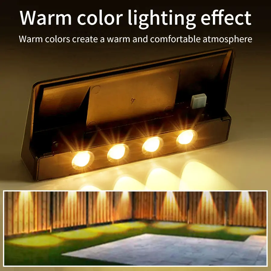 2 Sets Solar-Wandleuchten, 4 LEDs, für den Außenbereich, wasserdicht, Zaun, Deck, Gartendekoration, Eingangsbeleuchtung, IP44, helle Solar-Wandfluter