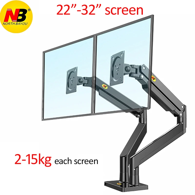NB G32 Aluminium Legierung 22 "-32" Dual LCD LED-Monitor Montieren Gas Frühling Arm Full-Motion Monitor halter Unterstützung Last 3-15 kg Jeder Image