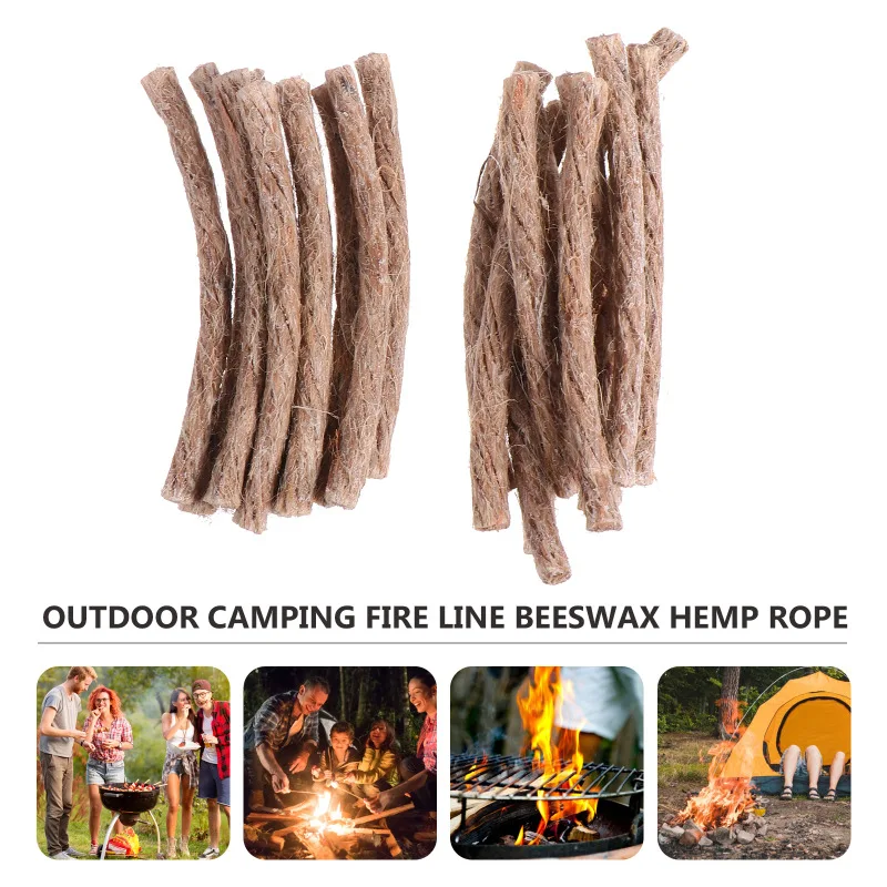 10Pcs Überleben Docht Hanf Schnur Camping Leichter Hanf Feuer Starter Outdoor Docht Camping Seile Überleben Werkzeuge Image