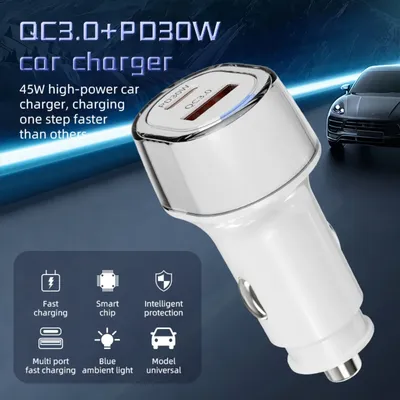 PD 30W Mini Auto Ladegerät Dual Ports QC3.0 USB Typ-C Schnelle Lade Auto Ladegerät Für iPhone Image