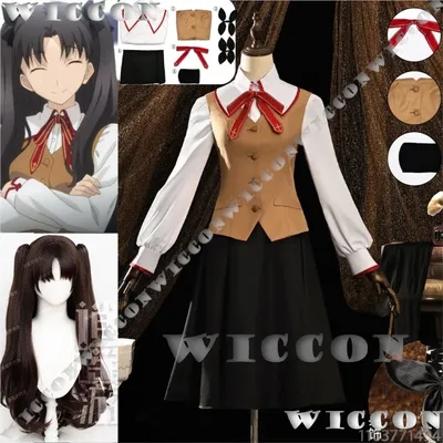 Tohsaka Rin Spiel Fate FGO Cosplay Kostüm Doppel Pony Perücke Schuluniform JK Rock Weste Frauen Mädchen Halloween Outfit Angepasst Image