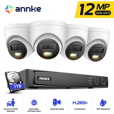 ANNKE 12MP Dual Light Smart Video Surveillance Kit 4PCS POE Kamera Mit 12MP NVR Smart Home Kamera 8CH NVR außen Gebaut-in mic