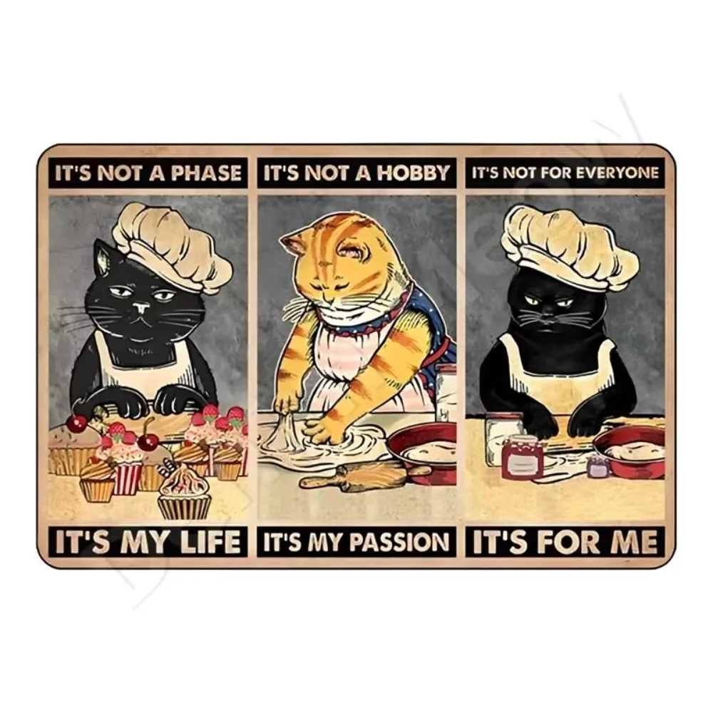 AmusingFeline Lustiges Metallwandschild mit schwarzer Katze – „Wash Your Paws“ Motiv – ideal für Zuhause, Café und Badezimmer, Charmantes Geschenk für Frauen Image