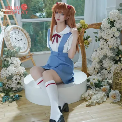 SBluuCosplay Rei Ayanami Asuka Langley Cosplay Kostüm Frauen Schuluniform Kleid Perücke Nettes Image