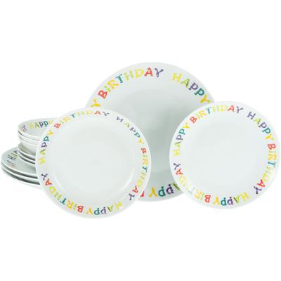 Teller-Set CREATABLE "Happy Birthday, Tellerset 12-tlg.", bunt (weiß, bunt), 12 tlg., Porzellan, Geschirr-Sets, Fröhliches buntes Geschirr, Für alle Geburtstagsfeierlichkeiten Image