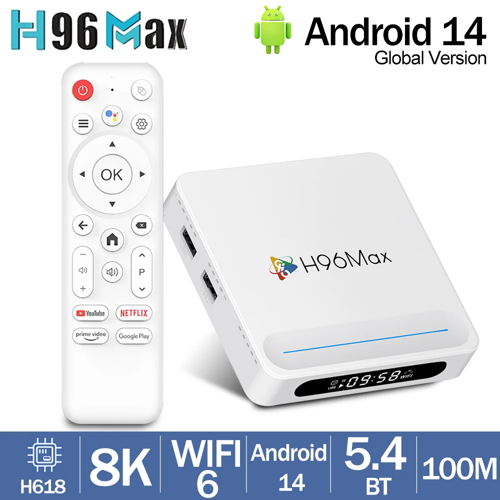 H96 MAX H618 PLUS Smart TV Box Android 14 Allwinner H618 Wifi6 BT Fernbedienung 8K Sprachassistent Media Player Set Top Box Image