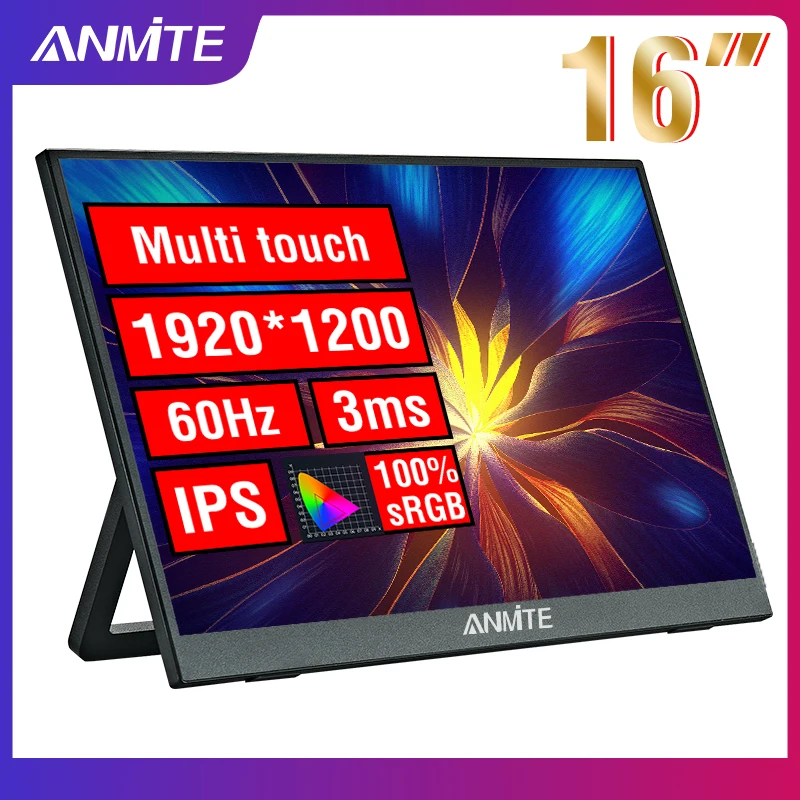 Anmite 16-Zoll tragbarer Touch-Monitor, berührungslos, optional 1200P HDR 16:10 für XBox PS4/5 Switch Handy PC Laptop-Erweiterung Image