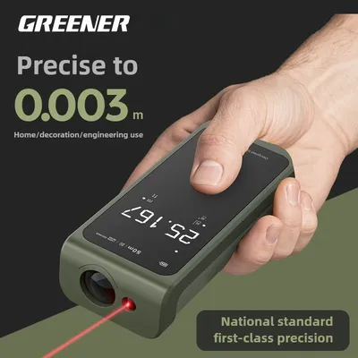 Greener Smart Laser Measure 50M LED Display Intelligent Digital Laser Tape Measuring Tool Rechargeable Laser Ruler Rangefinder