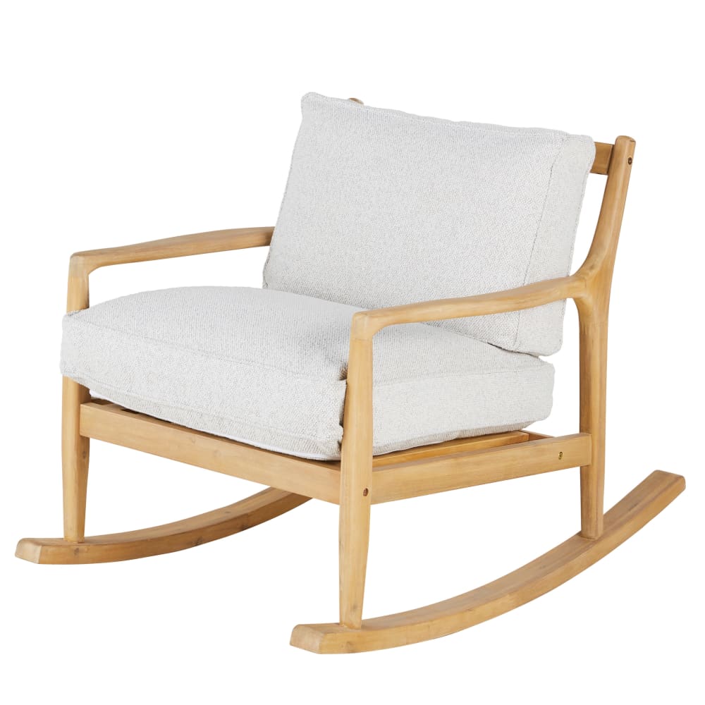 Fauteuil rocking chair en bois d'acacia coussins en polyester recyclé gris chiné