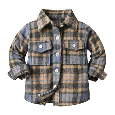 Youmylove Kids Tees Boys T-Shirt Toddler Boys Girls Plaid Shirt Jacket Long Sleeve Lapel Button Down Pocket Shirts Casual Coat Leisure Comfort Tees For 2-3 Years