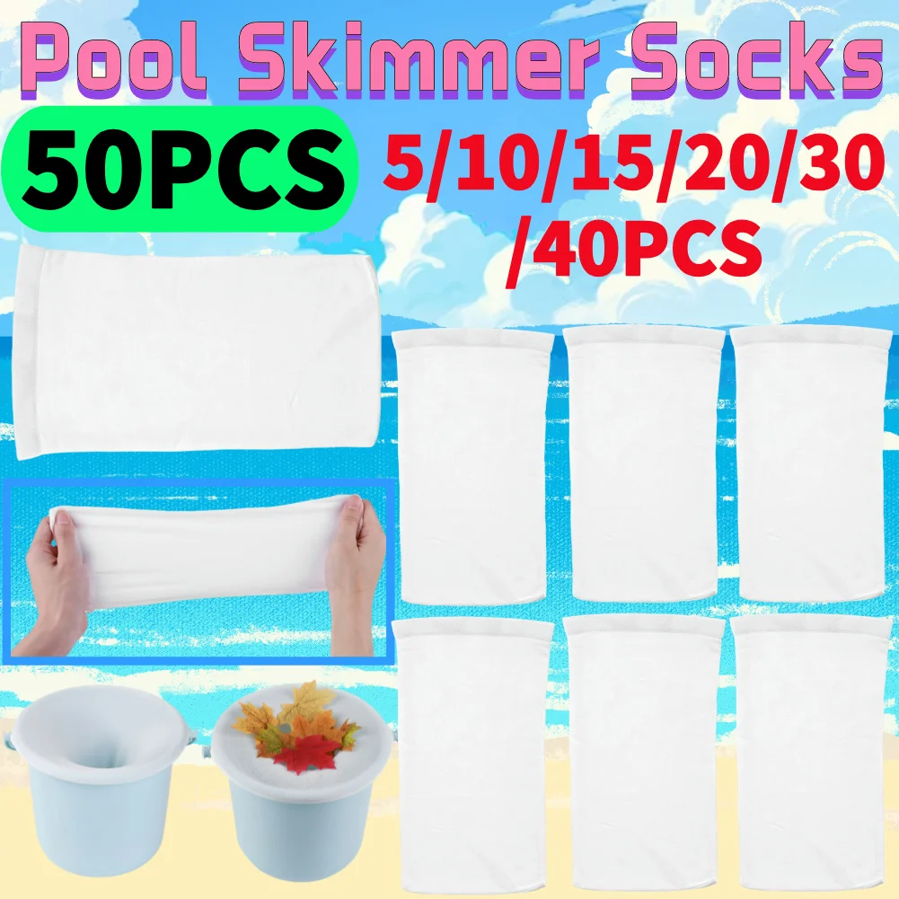 50-5 pièces écumoire de piscine chaussettes élastique en Nylon maille conception étang débris feuilles filtres panier filtres écumeurs piscine partie propre