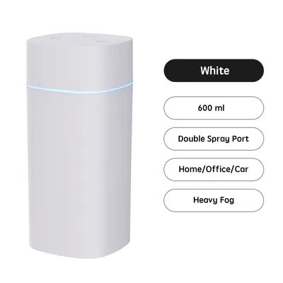 USB Air Humidifier Double Spray Port Essential Oil 600ml Aromatherapy Humificador Cool Mist Maker