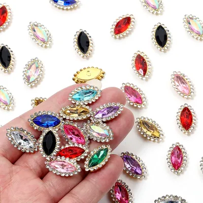 30pcs/lot Horse Eye Shape Bulk Rhinestones Sew On Gold Bottom Flatback Crystal for DIY Garment Needlework Decor Bead Accessories