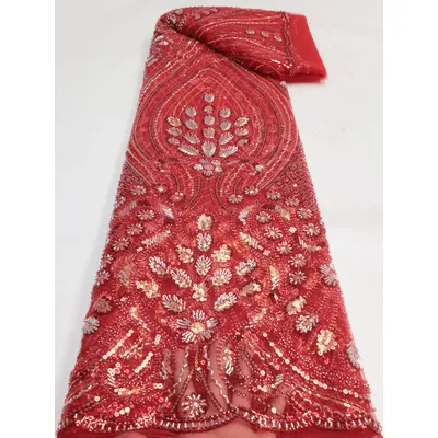 Wholesale Luxurious High -End French Beaded Lace Fabric Latest African Sequins Lace Fabric For