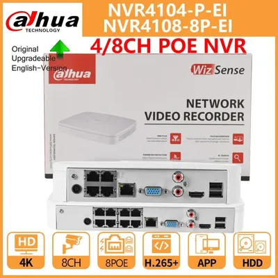 Dahua POE NVR 4CH NVR4104-P-EI 8CH NVR4108-8P-EI Smart 1U 1HDD 4/8 Port PoE WizSense Network Video