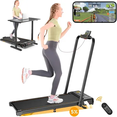 Under Desk Treadmill for Home Office, Small Walking Pad with Handle Bar and Incline, Foldable